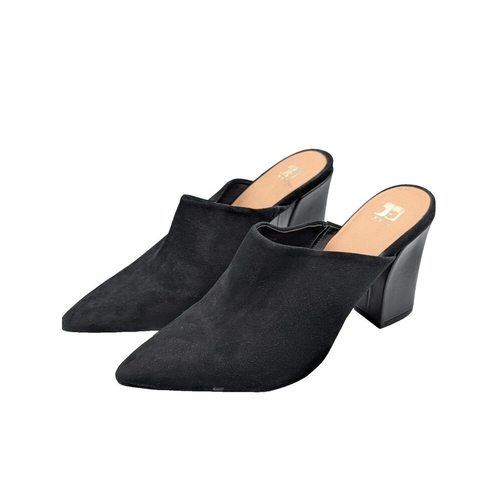 Black Faux Suede Pointed Toe Block Heel Mules Shoes Women US 9 EU 41.5 Minimal